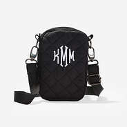 Monogrammed Quilted Phone Crossbody in Black