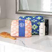 Aztec cosmetic bag set on marble counter