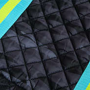 close up of midnight camo pattern on monogrammed puffer tote bag