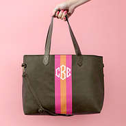monogrammed spencer tote on pink background