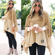 tan striped chenille poncho split image