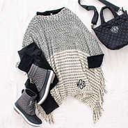 fall ootd with Striped Chenille Poncho in Grey