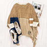 Personalized Striped Chenille Poncho in Tan ootd