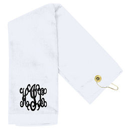 Rose Gold Glitter Diamonds on Black Monogram Golf Towel, Zazzle