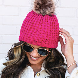 Monogrammed Beanie with Faux Fur Pom-Pom - Marleylilly