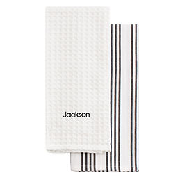 dish towel set in black with embroidered name
