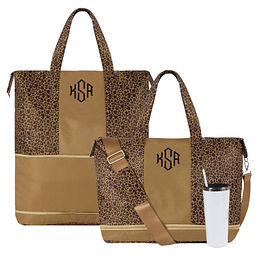 monogrammed expandable duffel bag in leopard both views