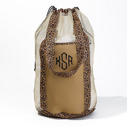 monogrammed packable dirty clothes bag in leopard