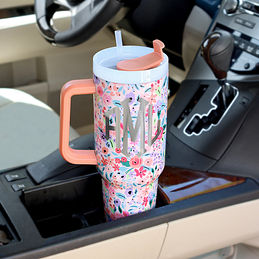 Simply Modern 40 oz Tumbler with Simple Handle and Straw Leopard / Rambler Insulated Cup / Iced Coffee Stainless Steel Travel Mug / 40oz Animal