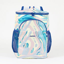 monogrammed backpack purse in colorful marble