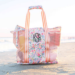 Monogrammed Mesh Beach Bag Set