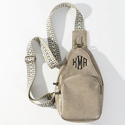 Monogrammed Sling Purse in Taupe