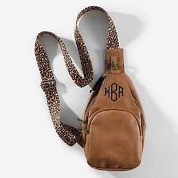 Monogrammed Sling Purse in Brown