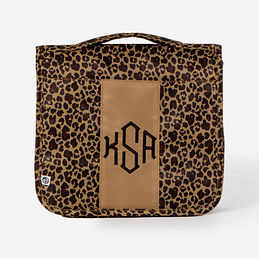 monogrammed packable hanging travel case in leopard