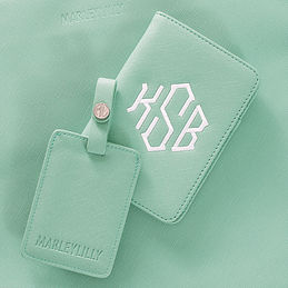 Personalized Monogrammed Teal Leather Passport Cover Holder and Luggage Tag