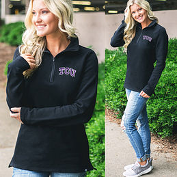 WAREHOUSE CO. TCU FROGS スウェット S ブラック TCU Logo Sweatshirt with Quarter Zip in Black