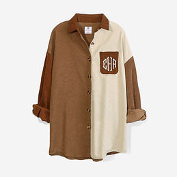 monogrammed oversized button down tunic in fall patchwork