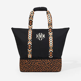 Monogrammed Cooler Tote Bag in Sienna Leopard