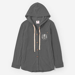 Monogrammed Waffle Shacket in Charcoal