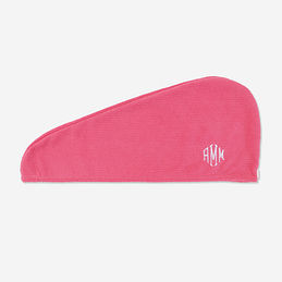 monogrammed hair towel wrap in hot pink