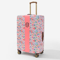 monogrammed luggage cover in coral floral