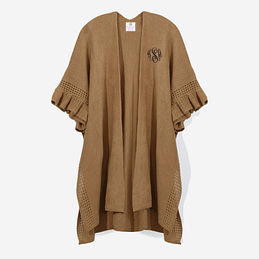 monogrammed poncho cardigan in camel
