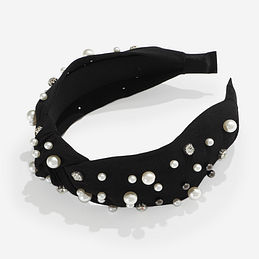 fashionable headband in black with pearls