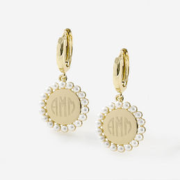 Monogrammed Huggie Hoop Earrings in Gold