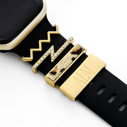 Personalized Smart Watch Charm Set in Gold on Apple Watch Band
