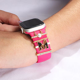 leopard smart watch charm set on pink band