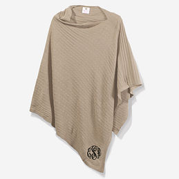 monogrammed poncho in camel