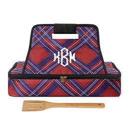 Monogrammed Casserole Carrier in Holiday Plaid