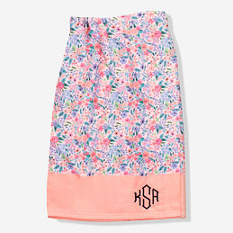 monogrammed towel wrap in coral floral - update