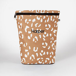 caramel leopard ditty bag with name