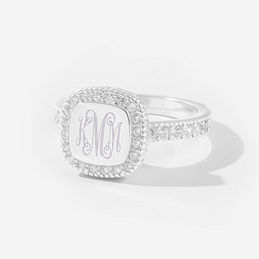 Monogrammed Pave Ring in Silver