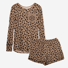 monogrammed pajama set in tan leopard updated