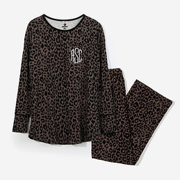 monogrammed pajama set in onyx leopard