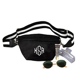 Monogrammed Fanny pack in black with striped strap