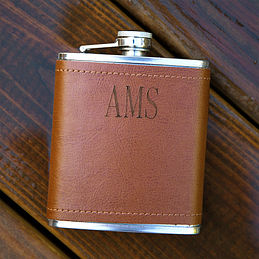 Monogrammed Leather Wrapped Flask