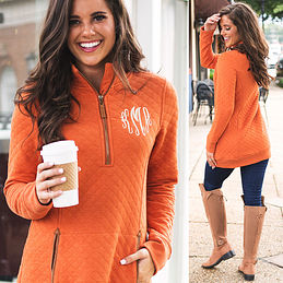 quilted pullover sweatshirt