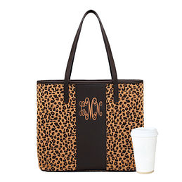 leopard monogram tote