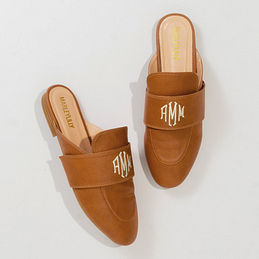 Monogrammed Slide On Loafers in Brown