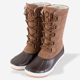 monogrammed winter duck boots in brown