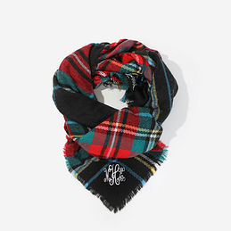 monogrammed plaid blanket scarf in black