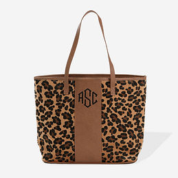 monogrammed leopard tote bag in leopard spots