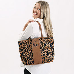 Metallic Leopard Monogrammed Tote Bags - Marleylilly