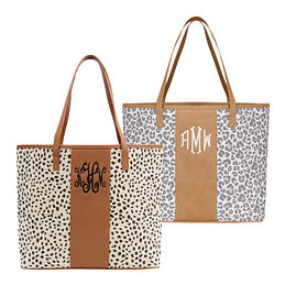 Monogrammed Leopard Print Tote Bag