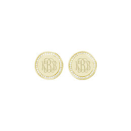 Monogrammed Pave Disc Earrings in Gold