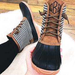 black and white striped duck boots