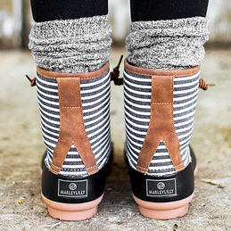 black and white striped duck boots